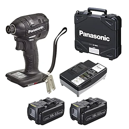 パナソニック(Panasonic) 充電インパクトドライバー 18V 5.0Ah 電池パック×2個/充電器/ケース付 デュアル (14.4V/18V対応) 小型全長118ｍｍ IP56 EZ75A7LJ2G-B ブラック