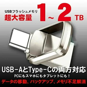 真実超大容量 USBメモリ 大容量 1テラバイト 2テラバイト 2-IN-1 USB Type-C ドライブ メモリ 高速 超小型 Mac Windows PC iPad iPhone