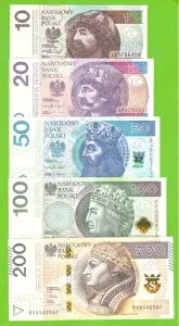 ポーランド セット 5 x 10,20,50,100,200 Z?OTYCH 2016/2018 P-183/190 UNC-