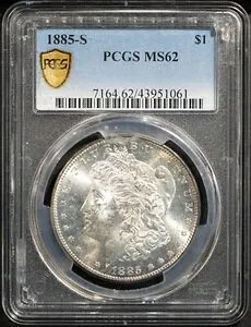 1885-S 銀貨 1ドル モルガンドル MS 62 PCGS # 43951061 + ボーナス