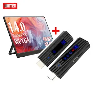 WINTEN モバイルモニター 14インチ【ワイヤレスHDMI セット】ゲーミング モニター 1200P パソコン 高画質 WUXGA ディスプレイ PC ゲーム 1年保証 軽量 薄型 非光沢 PS5 iPhone 15 VESA 内蔵スタンド 180度