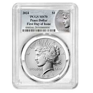 2024年 1ドル ピースシルバードル PCGS MS70 FDOI ピースラベル