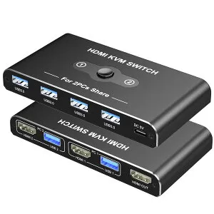 KVMスイッチ HDMI 2入力1出力 Movcle USB3.0 切替器 5Gbps高速転送 KVM USB 切替器 パソコン2台 キーボード/マウス/ディスプレイ1台共有できる切り替え器 4K@60Hz 4 USB-Aポート キーボード/マウス/プリンタ