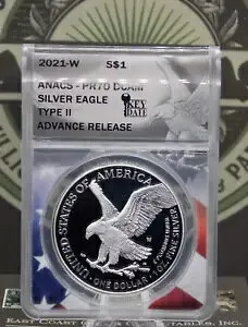 2021 W アメリカン プルーフ シルバー イーグル *TYPE 2* $1 ANACS PR70 DCAM #705 アドバンス