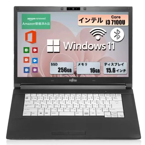 【整備済み品】軽量ノートパソコン 富士通 LIFEBOOK A577 第7世代 インテル Core i3 7100U(2.4Ghz) /15.6インチ1366x768 /Windows 11＆office 2019搭載/WEBカメラ内蔵/HDMI/WIFI