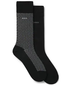 ヒューゴボス メンズ アンダーウェア 靴下 Hugo Boss Men's Cube Pattern Socks 2-Pack Black ブラック