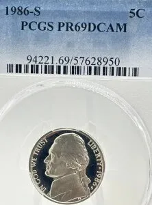 1986-S 5C ジェファーソン ニッケル プルーフ PCGS PR69DCAM #13499
