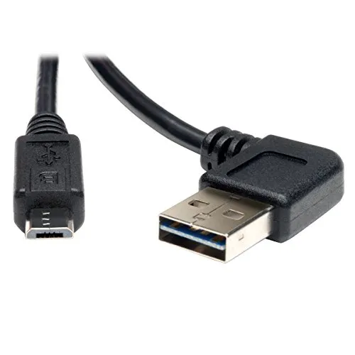 Tripp Lite Universal Reversible USB 2.0 Hi-Speed Cable (Reversible Right/Left Angle A to Micro-B M/M), 3-ft.