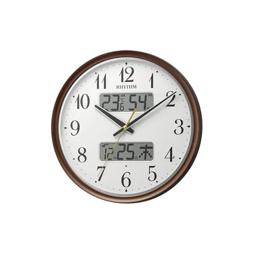 リズム(RHYTHM) 掛け時計 電波時計 アナログ 連続秒針 温度 湿度 カレンダー 自動ライト 茶 Φ34x5.3cm フィットウェーブM04 8FYA04SR06