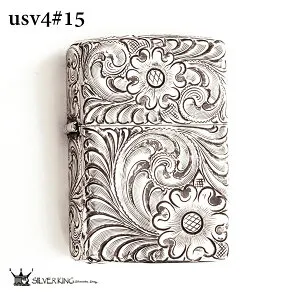 Zippo 純銀ジッポーライター Silver King シルバーキング USV4(No.15) ハイポリッシュ・ミラー/スターリングシルバー 925 手彫り/彫刻/高級/喫煙具 ギフト/プレゼント/記念品/贈答品/輸入品 送料無料