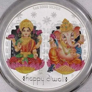 2019-P ツバル ディワリ シルバー メダル PCGS MS70 - 99.9% シルバー (1オンス)