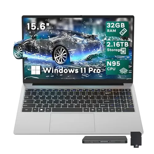 Hotface 15.6インチ FHD IPS ノートパソコン Intel N95プロセッサー用 32GB DDR4 RAM 2.16TBストレージ (2TB SSD+160GBドッキングステーションセット) テンキーパッド カメラ 長寿命 Wi-Fi 5