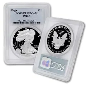 1989-S $1 US 1 オンス シルバー イーグル ドル PR69DCAM PCGS ディープ カメオ .999 プルーフ コイン