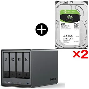UGREEN DXP4800Plus NASync NAS 4ベイ + Seagate ST8000DM004 BarraCuda 3.5インチ内蔵ハードディスク (8TB) ×2 セット