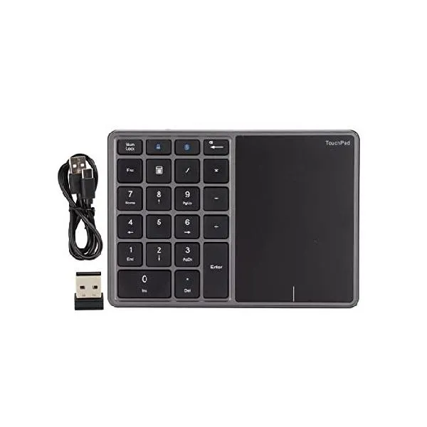 GOTOTOP 21 Keys Number Pad with Touchpad, BT4.2 ＆ 2.4G Dual Modes, for Win, iOS, OS X (Iron Grey)_並行輸入