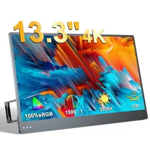 モバイルモニターEVICIV13.3インチ4Kモバイルディスプレイゲームモニター3840x2160Pゲームモニター100%sRGB広色域スイッチ用ポータブルモニター非光沢IPS液晶パネル薄型軽量VESA対応自立型USB