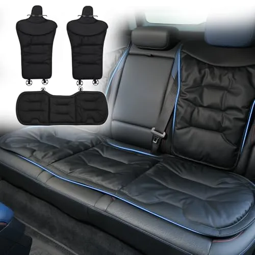 Virauto シートカバー 車用 座面+背もたれ 後部座席 汎用 クッション 軽自動車?普通車対応 PUレザー 防水 通気性 座布団 汚れ防止 滑り止め 固定フック付き 二列目 シート保護 内装 カーパーツ ブラック 3枚セット