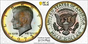 PR67 1973-S 50セント ケネディ プルーフ ハーフダラー、PCGS トゥルービュー - レインボートーン