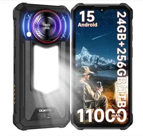 OUKITE WP53 Pro 11000 mAhバッテリー 24GB 256 GB 50MPナイトカメラ6.52インチFHD+キャンプライトを表示Android 15 NFC IP 68 IP 69 K