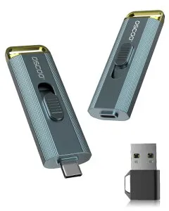 OSCOO 2TB 外付けSSD ? 最大2100MB/s、の4K 60fps ProResに対応｜USBメモリ タイプC、USB 3.2 Gen2ポータブルSSD、デュアルUSB-C & USB-Aアダプター付属｜リトラクタブルデザイン｜iPhone 15/16/17、PS4/PS5、Andr