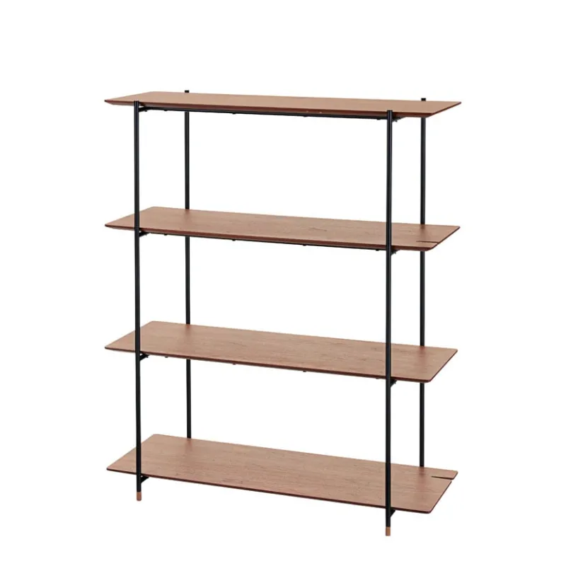 シェルフ 4段 ルカ 飾り棚 本棚 オープン 収納 シンプル 切込みデザイン スチール脚 スタイリッシュ 幅1100×奥行415×高さ1315mmリビング JPB-102WAL