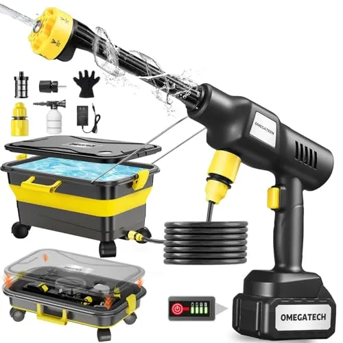 【高圧洗浄機 20L折り畳みバケツ】国内洗浄店監修 8MPa コードレス 充電式 タンク式 ハンディウォッシャー フォームガン 軽量自吸式洗車機 マルチクリーナー 家庭用 バッテリー残量表示 マキタ互換バッテリー 噴射10m 6in1ノズル 10mホース