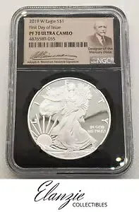 2019-W アメリカン シルバー イーグル 発行初日 NGC PF70 UC ワインマン ファクシミリ