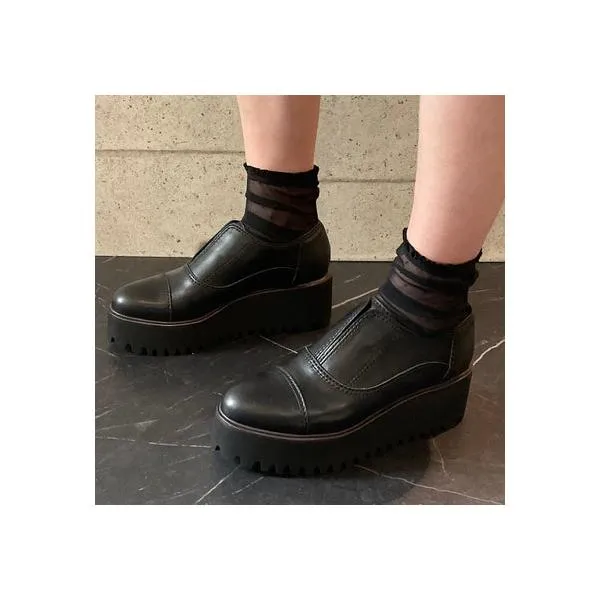 オールブラック ALL BLACK 【厚底/6.5cm/本革】キャタピラソールトラッドシューズ （ブラック）