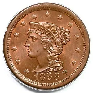 1856 N-6 PCGS MS 65 RB 編み込みヘア ラージ セント コイン 1c Ex;ワイアット