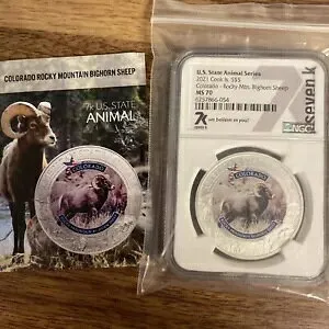 2021 クック諸島 シルバー 米国州動物シリーズ コロラド オオツノヒツジ NGC MS70