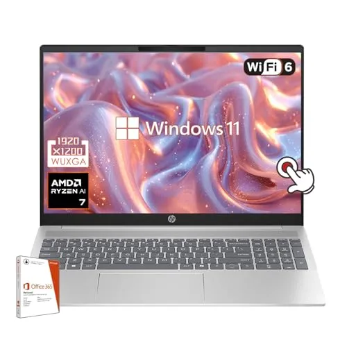 HP 16インチタッチスクリーンノートパソコン、AMD Ryzen AI 7 350、WUXGA (1920 x 1200)、バックライトキーボード、16GB LPDDR5-7500Mhz RAM、1TB PCIe SSD、Copilot PC、Wi-Fi
