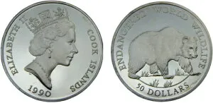 クック諸島 1990年 PM 50ドル銀貨 92.5% PF