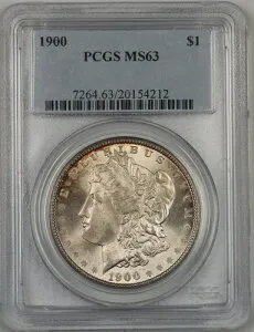 1900年 モルガン銀貨 1ドル PCGS MS-63 トーン（良質コイン）（4E）