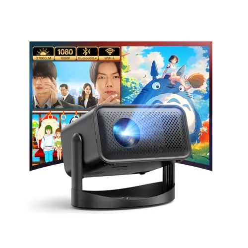 JOWLURK プロジェクター 家庭用【2025年新モデル 360°回転・27000LM・1080P・4K対応】天井投影可能 プロジェクター 小型 電動フォーカス 自動台形補正 ホームプロジェクター 内蔵HiFiスピーカー Bluetooth5.4 WIF