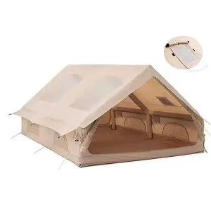 エアーテント インフレータブルテント TCポリコットン 空気入れ付き TPUルーフ メッシュ窓 メッシュドア 煙突穴付き 4~6人4シーズン 400 x 300x 210cm