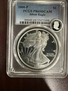 2000-P $1 プルーフ アメリカン シルバー イーグル PCGS PR69 DCAM 正確なコイン J19 を表示
