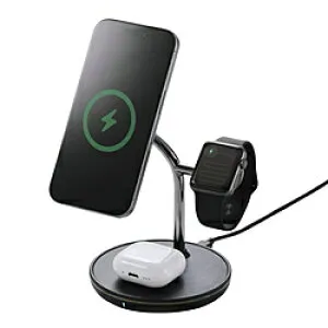 ELECOM(エレコム) ワイヤレス充電器 スタンド型 マグネット対応 3in1 15W MfM認証 Apple Watch高速モジュール MfA認証 ブラック W-MS07BK ［マルチ型 /Qi2 15W対応］ WMS07BK