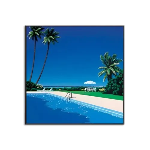 アートパネル アートワーク イラストレーター 永井博 ポスター プリント キャンバス 絵画 壁アート モダン ホーム装飾 ぶら下がる ポスター 画像 壁の絵 版画 ギフト アルミ合金枠きの完成品 (80x80cm（32x32in）,A)