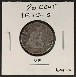 1875-S 着席リバティ 20 セント貨 20c F-vf 非常に良好な 90% シルバー コイン Cir.