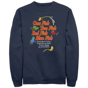 アニメキャラクター メンズ トップス Tシャツ フリース グラフィック Licensed Character Men's Dr. Seuss One Fish Two Fish Red Fish Blue Fish Poster Graphic Fleece Navy ネイビー