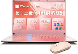 ノートパソコン Windows11 15.6インチ Intel N95 office2024搭載 15.6インチ薄型ノートPC Office2024搭載 Windows 11 Pro対応 最大3.4GHz 16GBメモリ+512GB SSD テンキー付き/日本語キーボードカバー/マウス付属 軽量