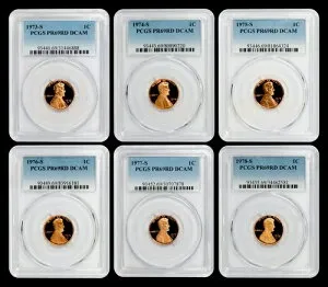 6枚セット：1973-S - 1978-S リンカーンセント PCGS PR69RD DCAM - 全体的に良好なコイン