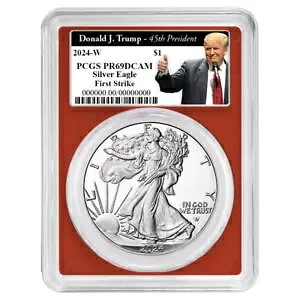 2024-W プルーフ $1 アメリカン シルバー イーグル PCGS PR69DCAM FS トランプ第 45 代大統領 L...