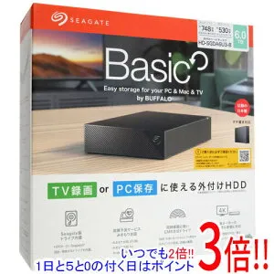 【延長保証対応!!】BUFFALO USB3.2(Gen1)対応 外付けHDD HD-SGDA6U3-B ブラック 6TB