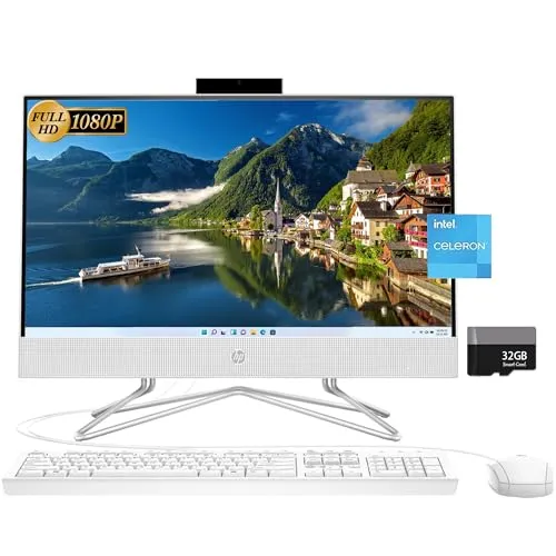 HP 22オールインワンデスクトップ、21.5インチFHDディスプレイ、Intel Celeron J4025プロセッサ、4GB DDR4 RAM、128GB PCIe SSD、ウェブカメラ、Wi-Fi、HDMI、RJ-45、Alpacatecアクセサリー