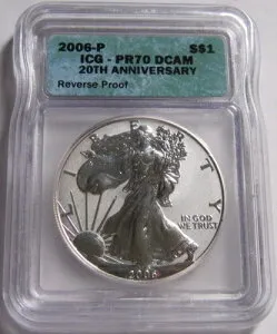 2006-P ICG PR70 Rev プルーフ アメリカン シルバー イーグル コイン -20周年記念セットより-