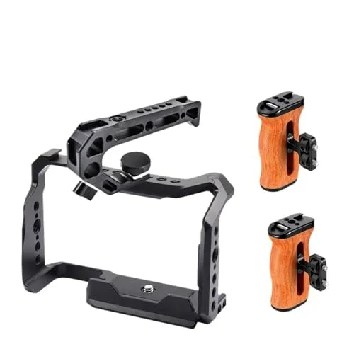 互換性がありますSony A6700用カメラケージキットに対応。木製ハンドルとARRI位置決めネジ付き。スタビライザーリグ。(A6700 Cage Kit4)