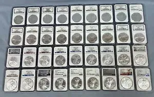 1986 - 2021 T1 アメリカン シルバー イーグル 36 コイン セット NGC MS69 ブラウン、イーグル MS70 2 個付き