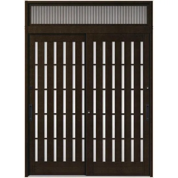 花伝 K6 2枚建て 半外付枠 ランマ付き 94型 板子格子 18923 W：1,891mm × H：2,337mm 玄関引戸 LIXIL リクシル TOSTEM トステム