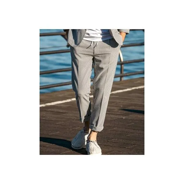 エイケイエムコンテンポラリー AKM Contemporary 【WEB・直営店限定】ピンストライプシアサッカーパンツ スラックス （ブラック×ホワイ